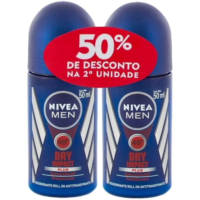 Kit Desodorante Roll On Nivea For Men Dry Impact 50ml 2