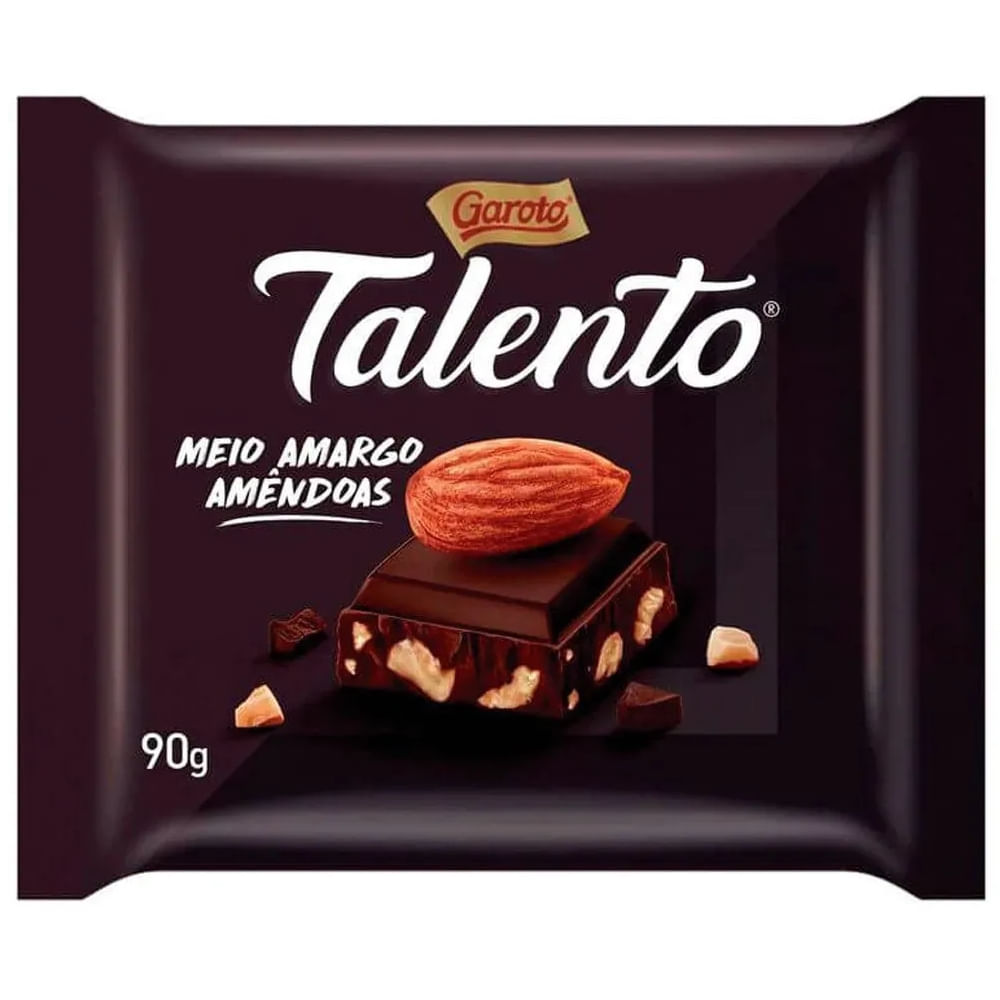 Chocolate Meio Amargo Garoto Talento Amêndoas 90g Extrafarma