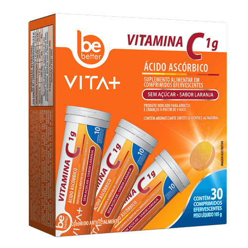 Suplemento Alimentar Vita+ Vitamina C Efervescente 1g 30 unidades